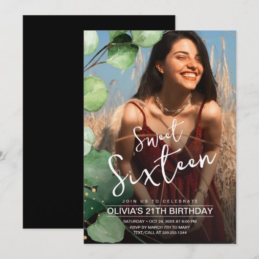 Moderne elegante foto rustieke zoete 16 verjaardag kaart (Voorkant / Achterkant)