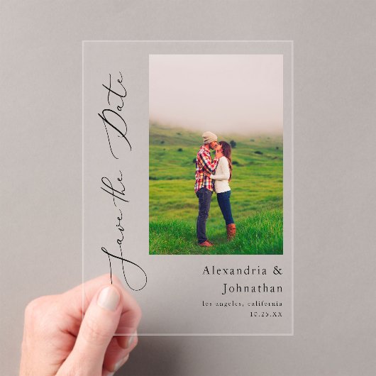 Moderne Elegante Foto Save the Date Acryl Uitnodigingen (Insitu (Draagbaar))