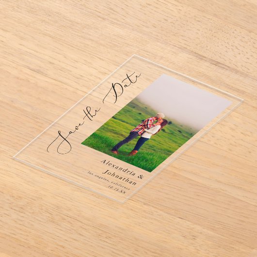 Moderne Elegante Foto Save the Date Acryl Uitnodigingen (Laagn)