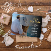 Moderne Elegante Foto Sla de Datum Goud Script Kaart