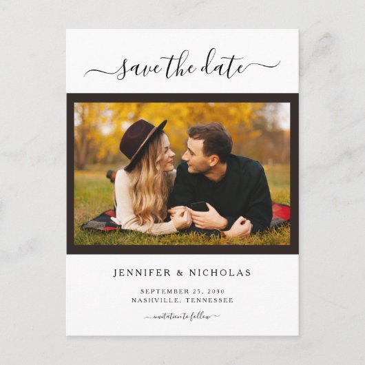 Moderne elegante foto slaat de datum op aankondigingskaart (Voorkant)