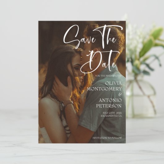 Moderne elegante foto slaat de datum op kaart (Staand voorkant)