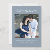 Moderne Elegante Foto Stoffig Blauw Save The Date (Voorkant)