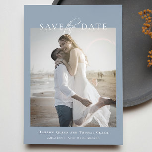 Moderne Elegante Foto Stoffig Blauw Save The Date