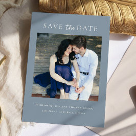 Moderne Elegante Foto Stoffig Blauw Save The Date
