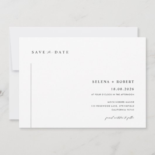 Moderne elegante foto tekst bruiloft Sla de datum Save The Date (Achterkant)