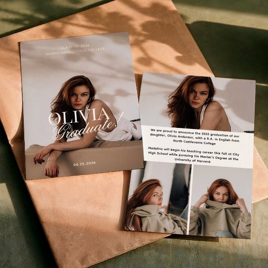 Moderne Elegante Foto Typography Script Grad Aankondiging