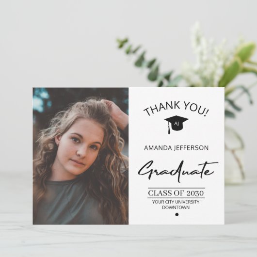 Moderne elegante foto van afstuderen afstuderen u bedankkaart (Staand voorkant)