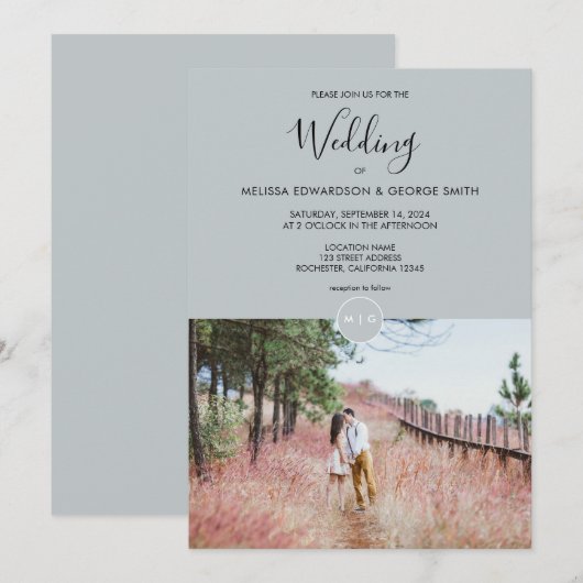 Moderne elegante foto van een roestvrij monogram W Kaart (Voorkant / Achterkant)