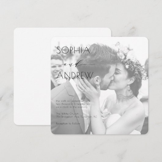 Moderne elegante foto van één wit huwelijk kaart (Voorkant / Achterkant)