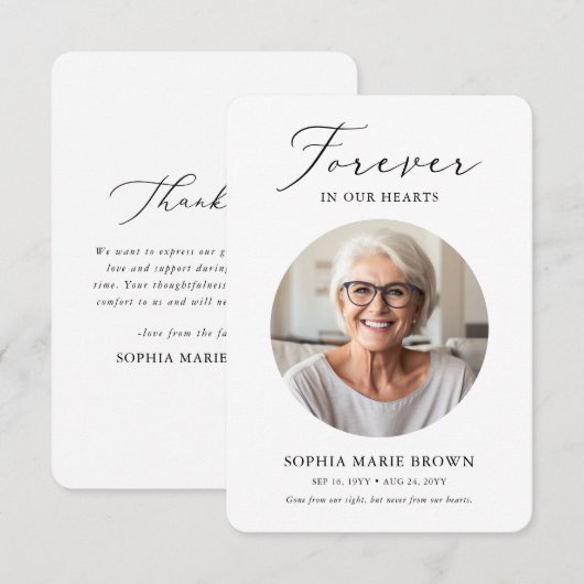 Moderne Elegante Foto Verdieping Sympathie Begrafe Bedankkaart (Voorkant / Achterkant)