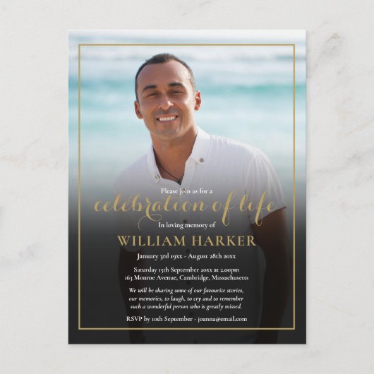 Moderne Elegante Foto Viering van het Leven Funera Aankondigingskaart (Voorkant)