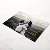 Moderne Elegante Foto Zwart / Wit Save The Date Folie Uitnodiging (Gedraaid)