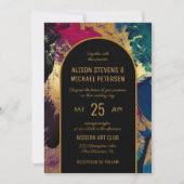 Moderne elegante foto, zwarte gouden bruiloft kaart (Voorkant)