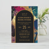 Moderne elegante foto, zwarte gouden bruiloft kaart (Staand voorkant)