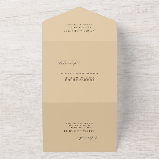 Moderne elegante fotoboter gele bruiloft RSVP All In One Uitnodiging (Buitenkant)