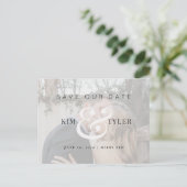 Moderne, elegante fotobruiloft bespaart de datum aankondigingskaart (Staand voorkant)