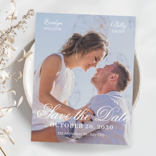 Moderne elegante fotobruiloft save the date