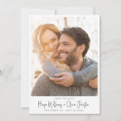 Moderne Elegante Fotobruiloft Sla het Datumscript  Kaart (Voorkant)