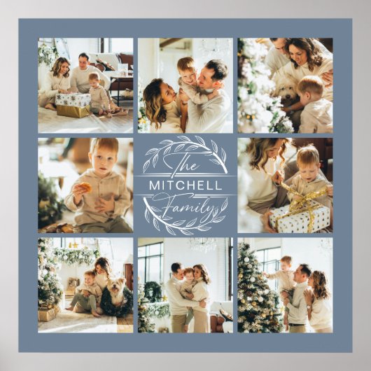 Moderne Elegante Fotocollage Dusty Blue Keepsake Poster (Voorkant)