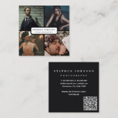 Moderne elegante fotocollage fotografie QR Code Vierkante Visitekaartje (Voorkant / Achterkant)