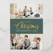 Moderne Elegante Fotocollage Kerstgroet Folie Feestdagenkaart (Voorkant)