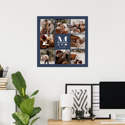 Moderne Elegante Fotocollage Navy Blue Keepsake Poster (Thuiskantoor)