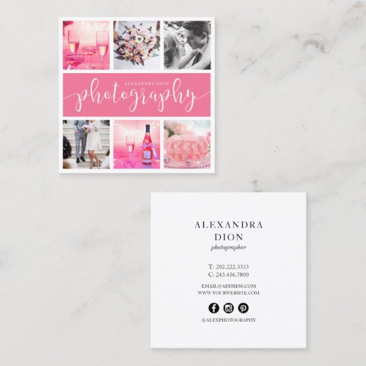 Moderne, elegante fotocollage vierkante visitekaartje (Voorkant / Achterkant)
