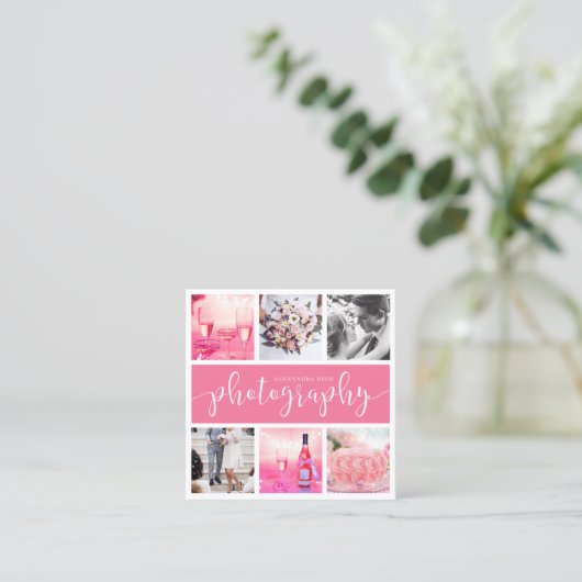 Moderne, elegante fotocollage vierkante visitekaartje (Staand voorkant)