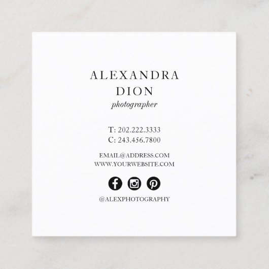 Moderne, elegante fotocollage vierkante visitekaartje (Achterkant)