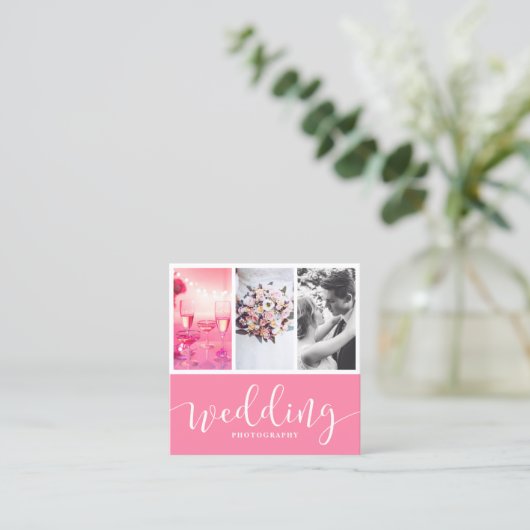 Moderne, elegante fotocollage vierkante visitekaartje (Staand voorkant)
