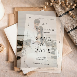 Moderne Elegante Fotokader Trouw Save the Date Vellum Uitnodigingen