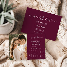 Moderne Elegante Fotokalender Burgundy Bruiloft Save The Date