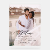 Moderne Elegante Fotokalligrafie Huwelijk Welkom Acryl Bord (Voorkant)