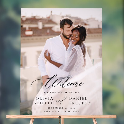 Moderne Elegante Fotokalligrafie Huwelijk Welkom Acryl Bord (Neutraal)