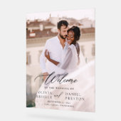 Moderne Elegante Fotokalligrafie Huwelijk Welkom Acryl Bord (Hoek)