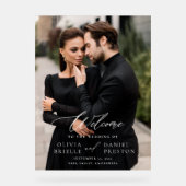 Moderne Elegante Fotokalligrafie Huwelijk Welkom Acryl Bord (Voorkant)