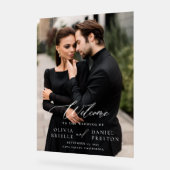 Moderne Elegante Fotokalligrafie Huwelijk Welkom Acryl Bord (Hoek)