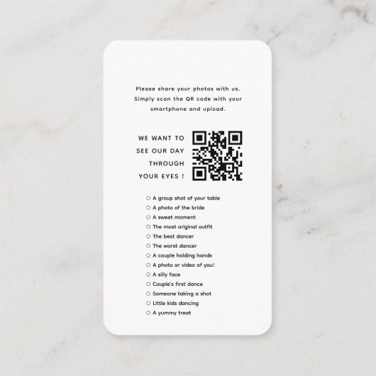 Moderne elegante foto's maken de Love QR-code vast Informatiekaartje (Achterkant)