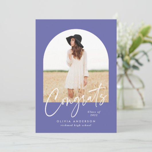 Moderne elegante fototypografie paars afstuderen (Staand voorkant)
