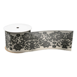 Moderne Elegante  Franse Beige Black Lace Satijnen Lint
