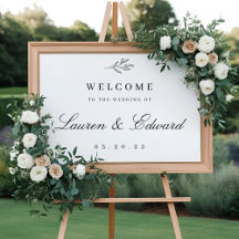 Moderne Elegante Gebladerte Huwelijks Welkomstbord