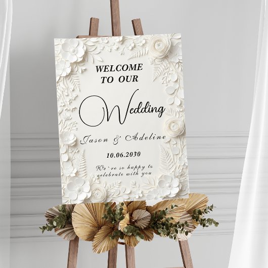 Moderne Elegante Geblinde Bloem Bruiloftbord Poster