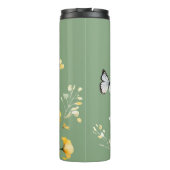 Moderne Elegante Geel Groene Waterverf Bloemen Thermosbeker (Achterkant)