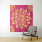 Moderne Elegante Gele Framboos Roze Boho Mandala Wandkleed (In situ)