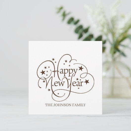 Moderne Elegante Gelukkig Nieuwjaar Script Kaart (Staand voorkant)