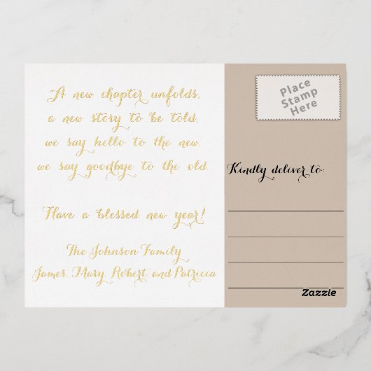 Moderne, elegante, gelukkige Faux Gold Custom DIY Folie Uitnodiging Briefkaart (Achterkant)