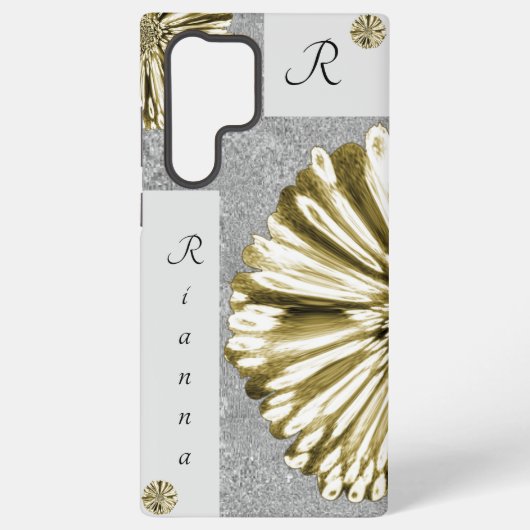 Moderne Elegante Gemarmerde Diamant Bloem Goud Samsung Galaxy Hoesje (Achterkant)