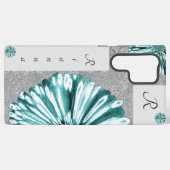 Moderne Elegante gemarmerde Diamantbloem Blauwgroe Samsung Galaxy Hoesje (Achterkant horizontaal)