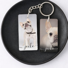 Moderne Elegante Gepersonaliseerde Foto en Tekst Sleutelhanger